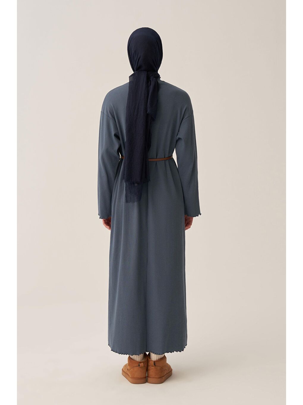 Mavi-Fırfır Detaylı Kaşkorse Elbise-3