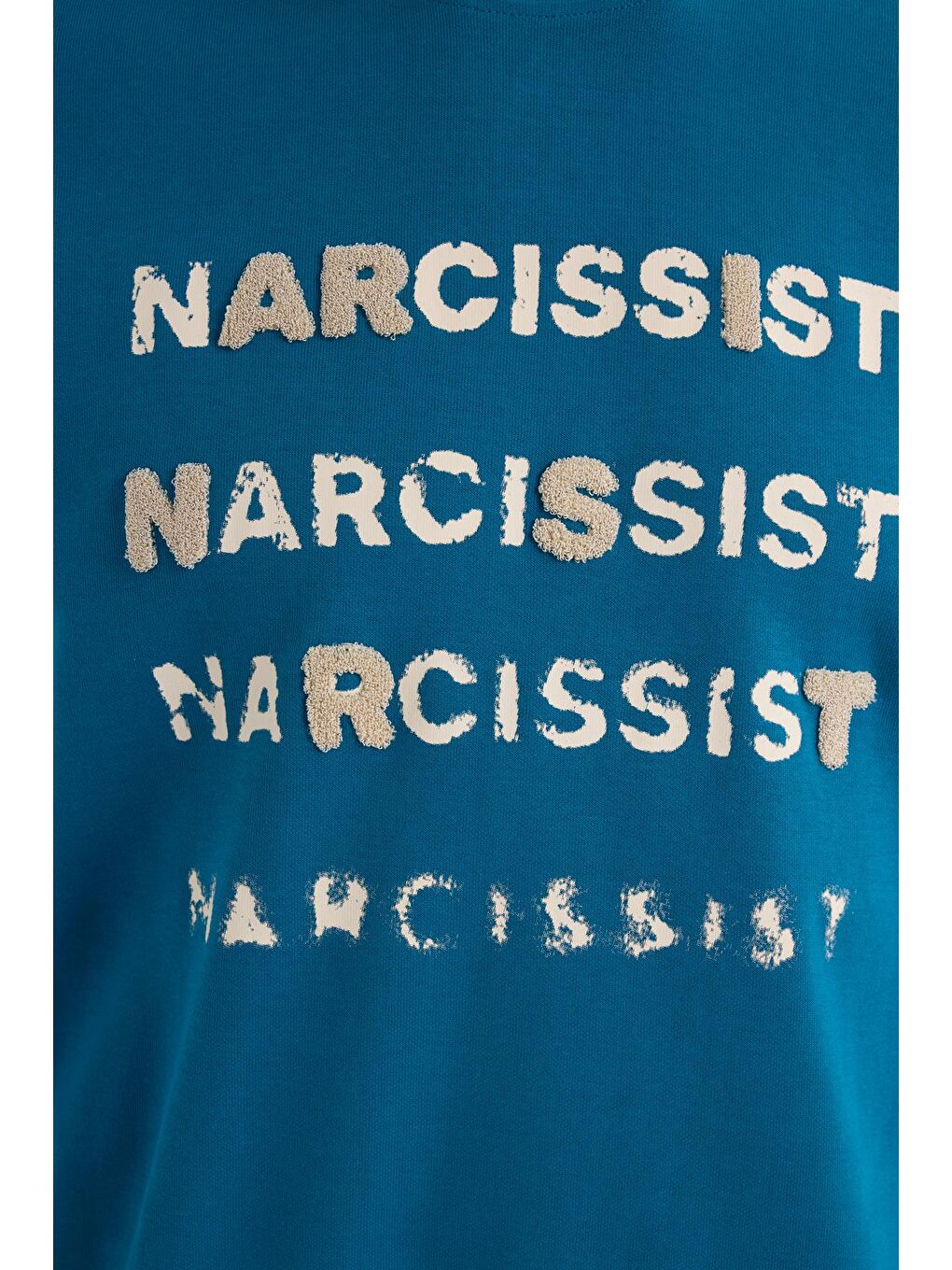 Unisex Oversize Pamuklu Yumuşak Dokulu Bisiklet Yaka İçi Polarlı Baskılı Turkuaz Sweatshirt​​​​​​​-3