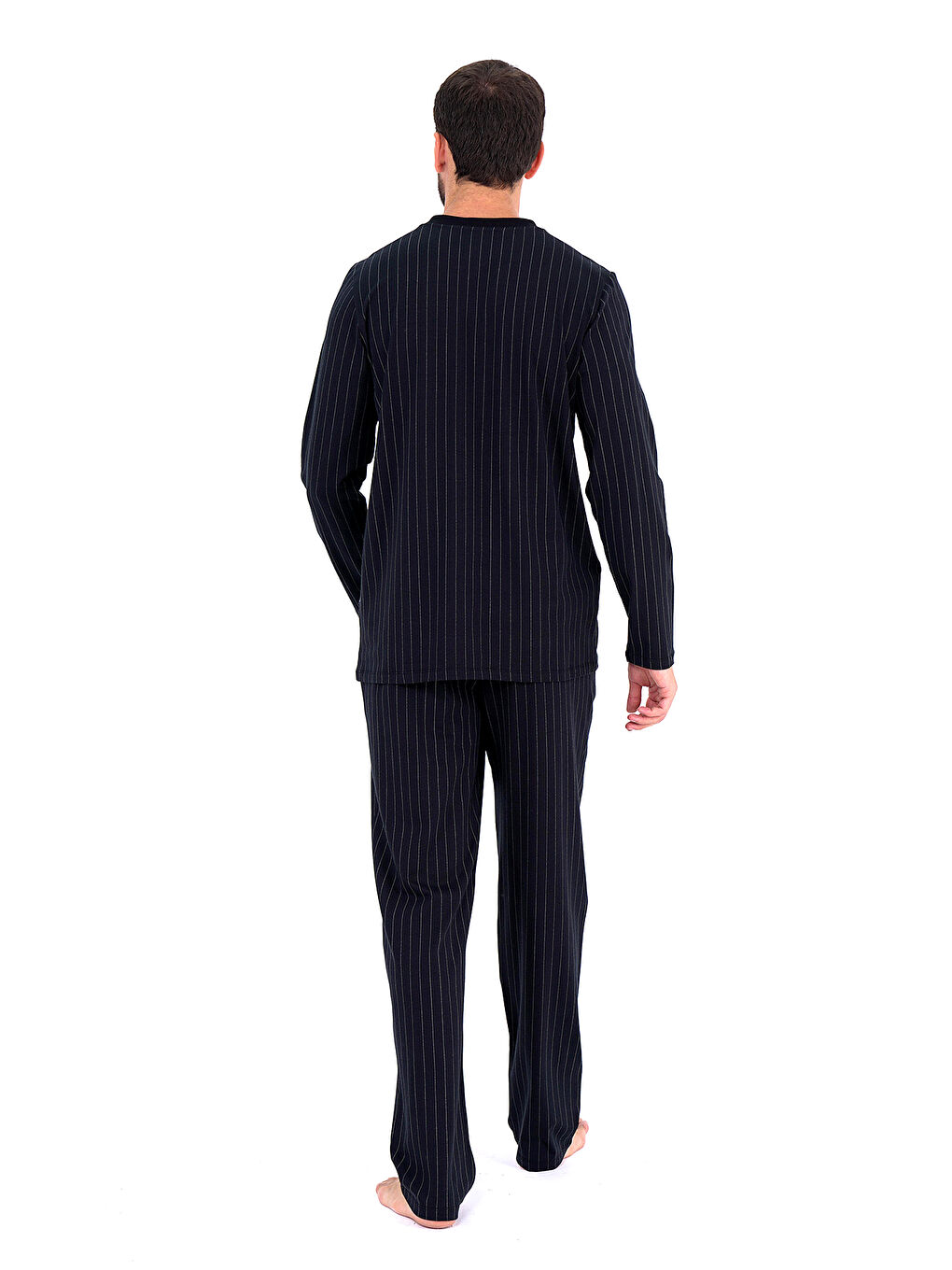 Siyah Çizgi Desen Pijama Triko Rob Set 3 ' lü SİYAH-GRİ-4