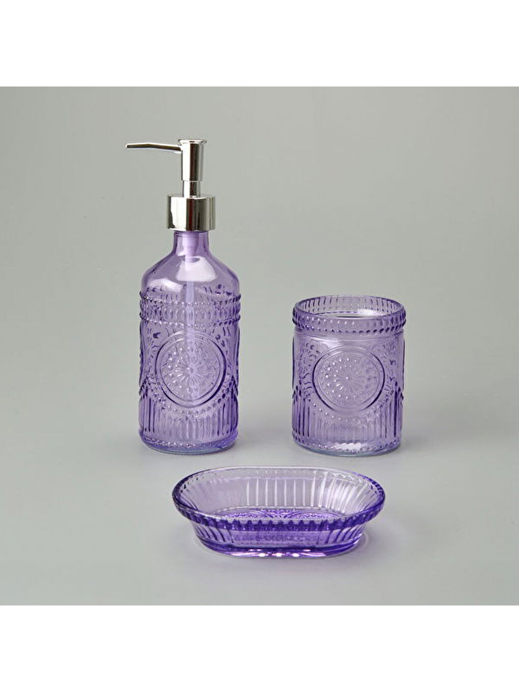 Bath 3'lü Cam Banyo Sıvı Sabunluk Seti - Mor-1
