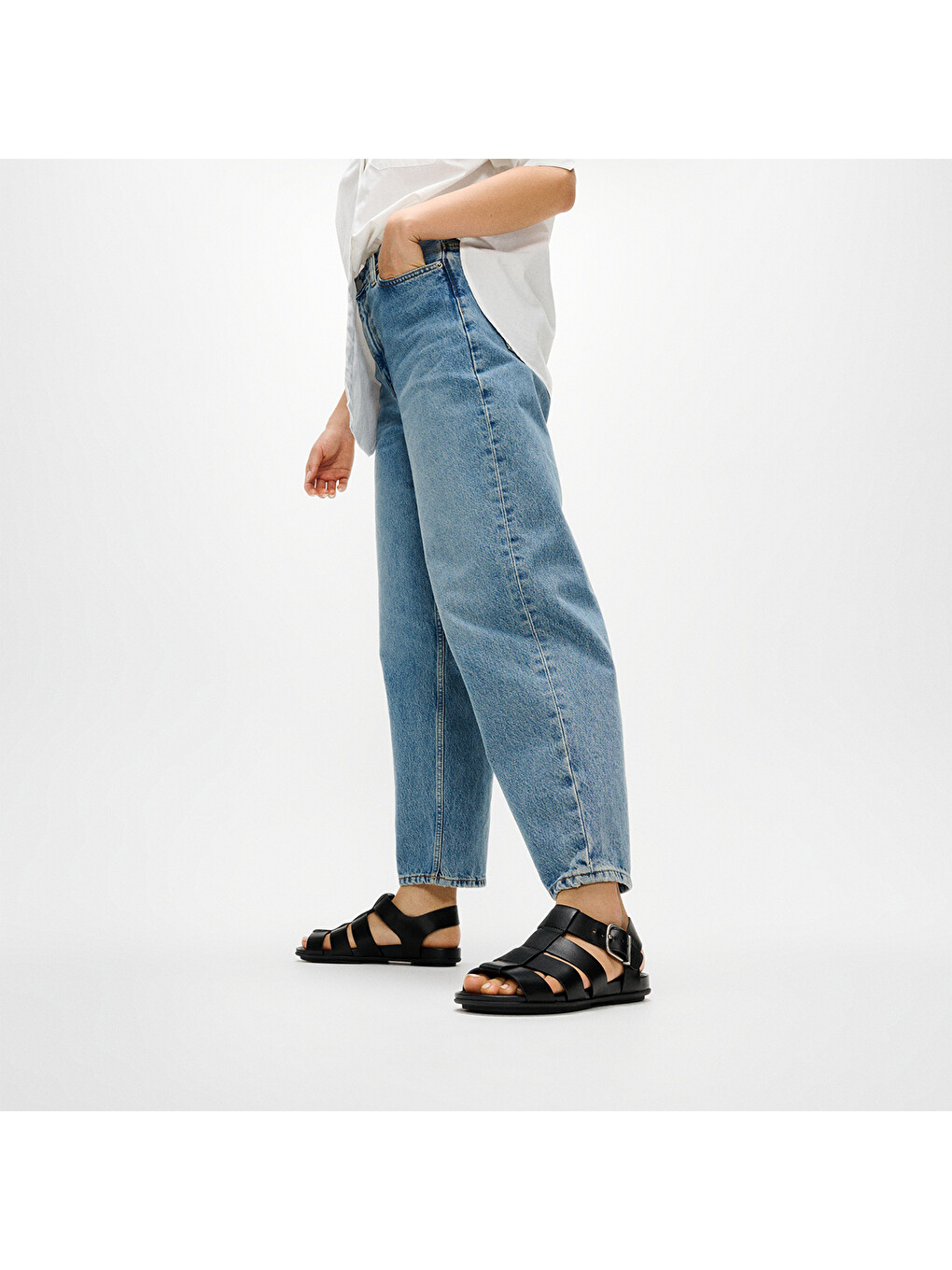Siyah Kadın Sandalet A4B-001/C15 GRACIE LEATHER FISHERMAN SANDALS-1