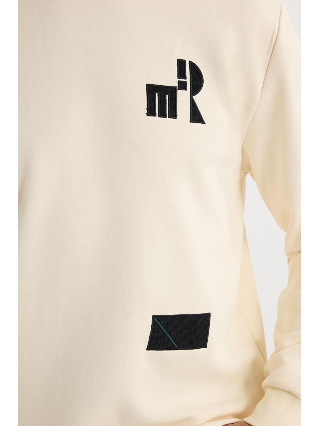 Erkek Relax Fit Rahat Kesim Pamuklu Lastikli Kol Bisiklet Yaka Baskılı Ekru Sweatshirt-2