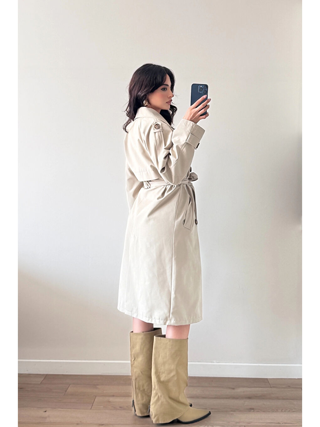 Kadın Gri Uzun Trenç 1041-5051-1