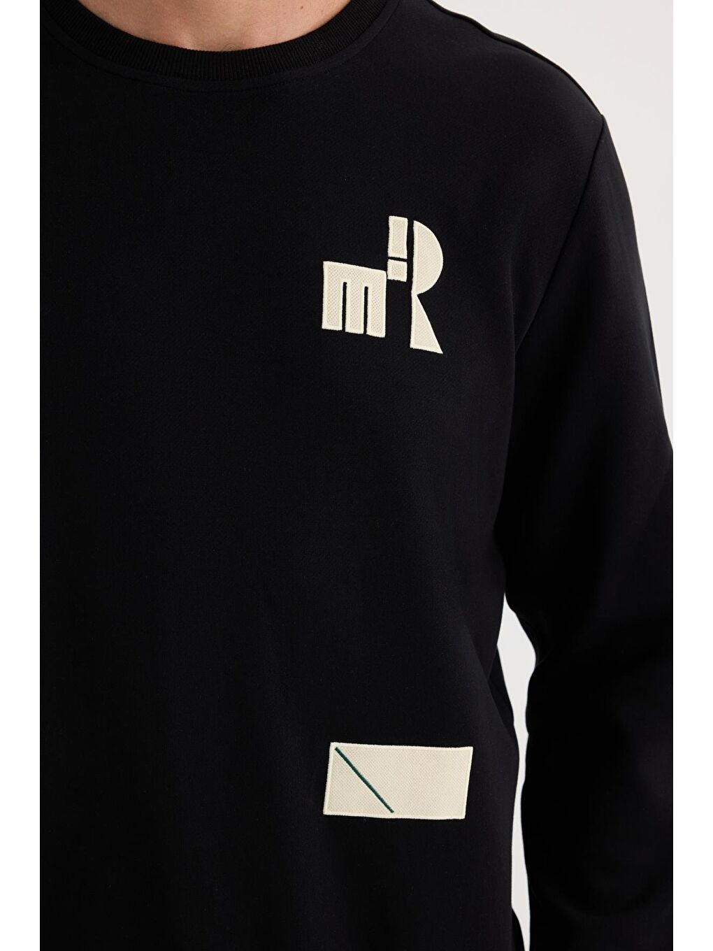 Erkek Relax Fit Rahat Kesim Pamuklu Lastikli Kol Bisiklet Yaka Baskılı Siyah Sweatshirt-2