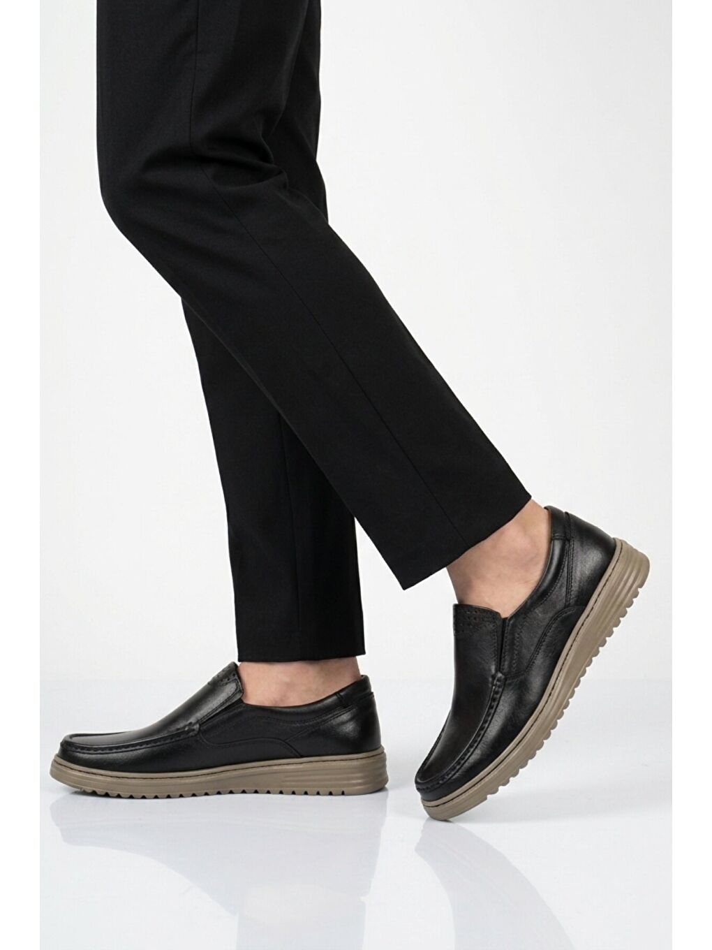 Siyah Bej Hakiki Deri Erkek Casual Ayakkabı 047 M