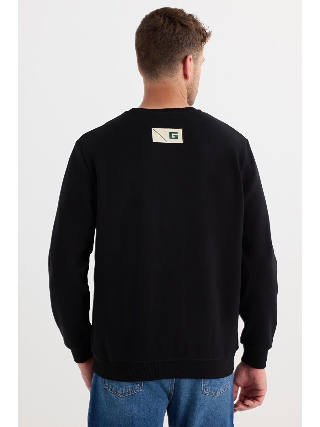 Erkek Relax Fit Rahat Kesim Pamuklu Lastikli Kol Bisiklet Yaka Baskılı Siyah Sweatshirt-6