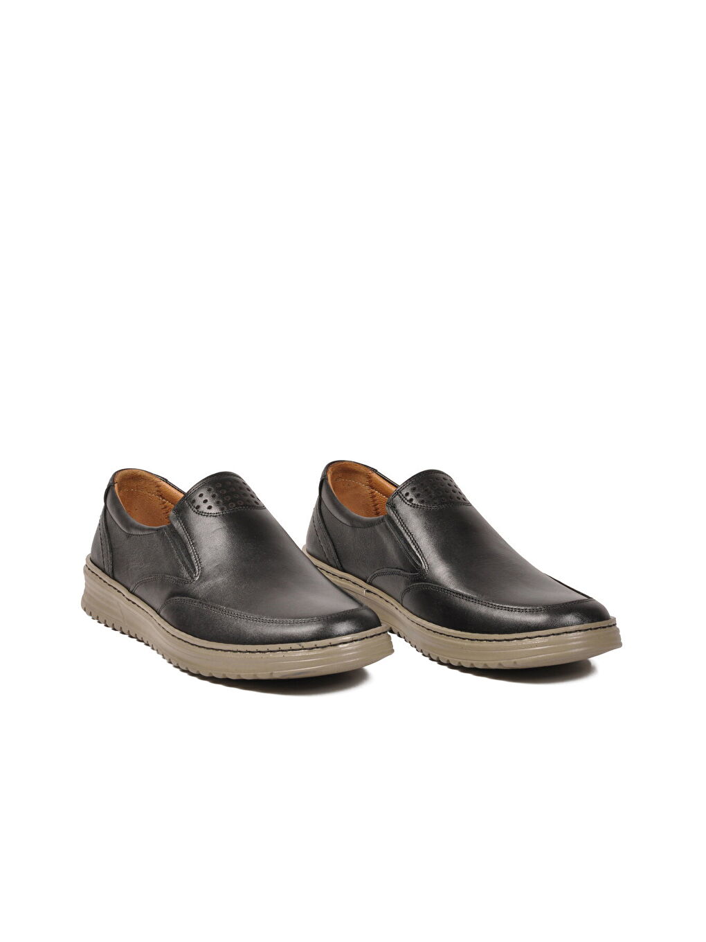 Siyah Bej Hakiki Deri Erkek Casual Ayakkabı 048 M-2