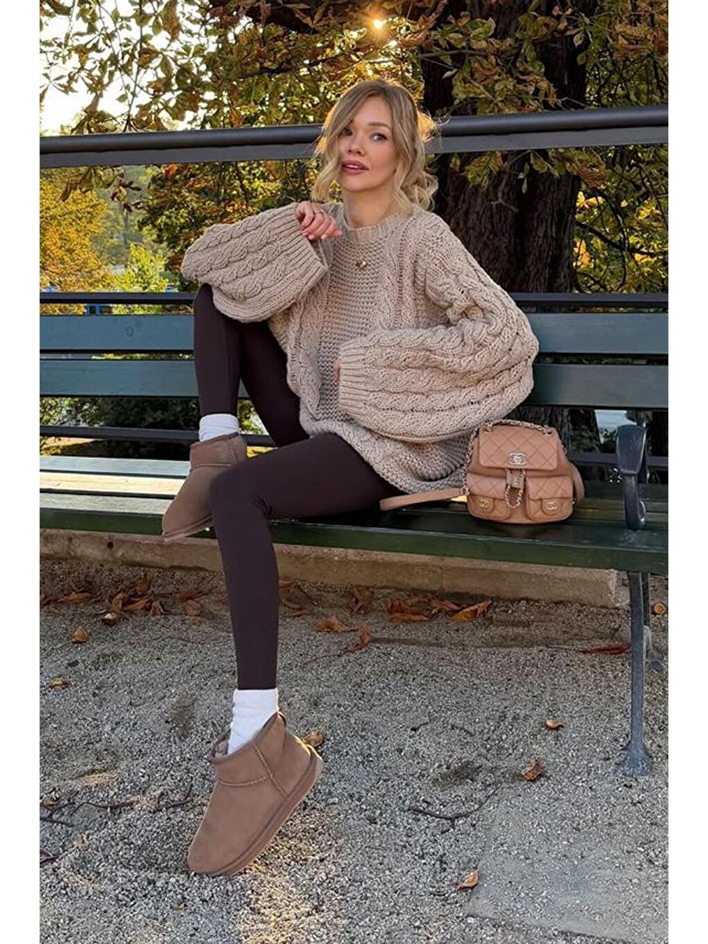 Bej Vizon Bisiklet Yaka Örgü Desen Kadın Triko Kazak Mg2601