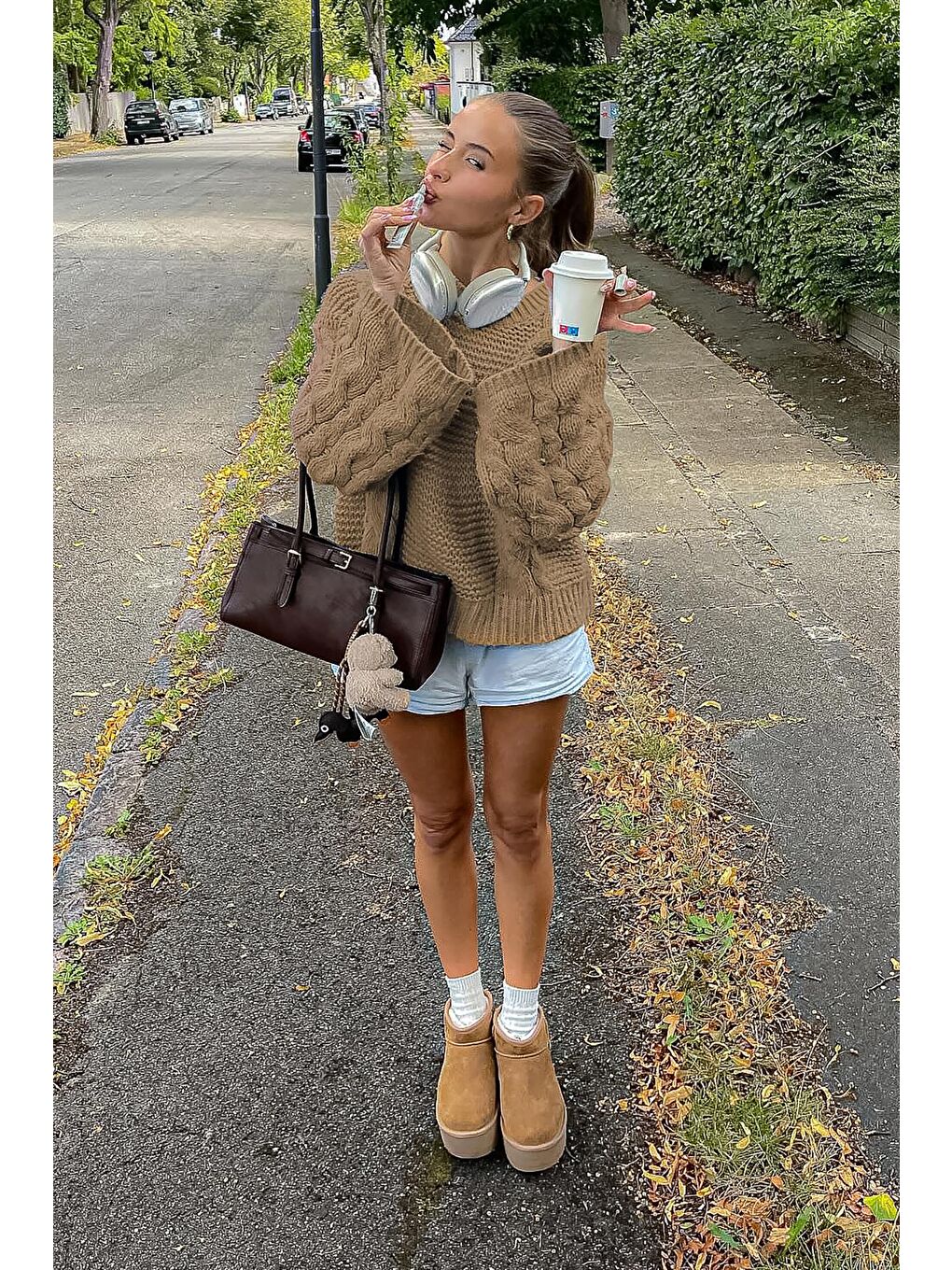 Bej Vizon Bisiklet Yaka Örgü Desen Kadın Triko Kazak Mg2601-4