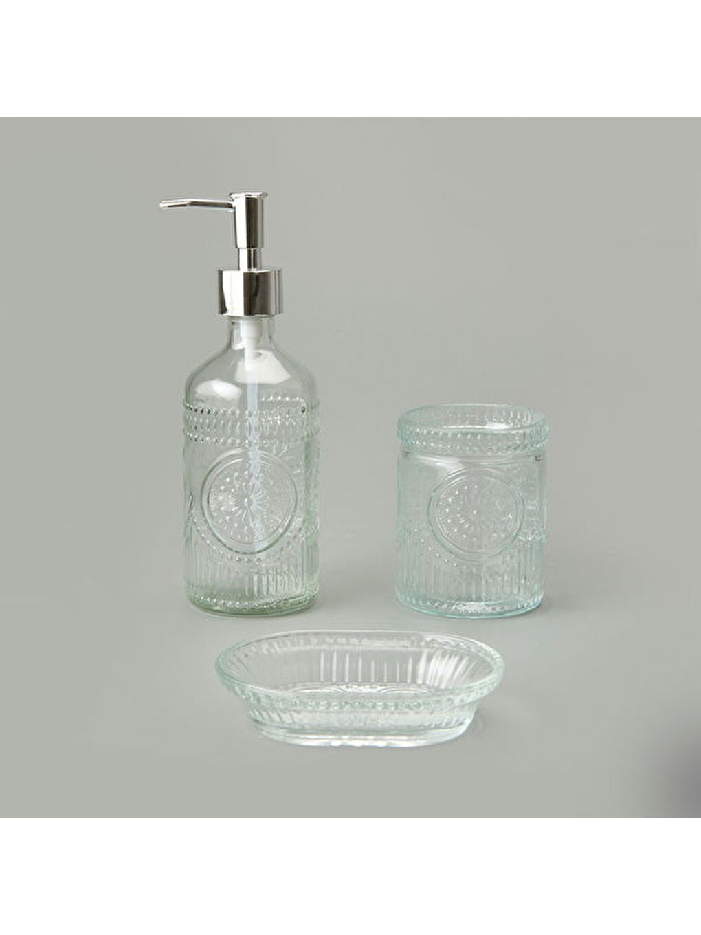 Renksiz Bath 3'lü Cam Banyo Sıvı Sabunluk Seti - Şeffaf-2