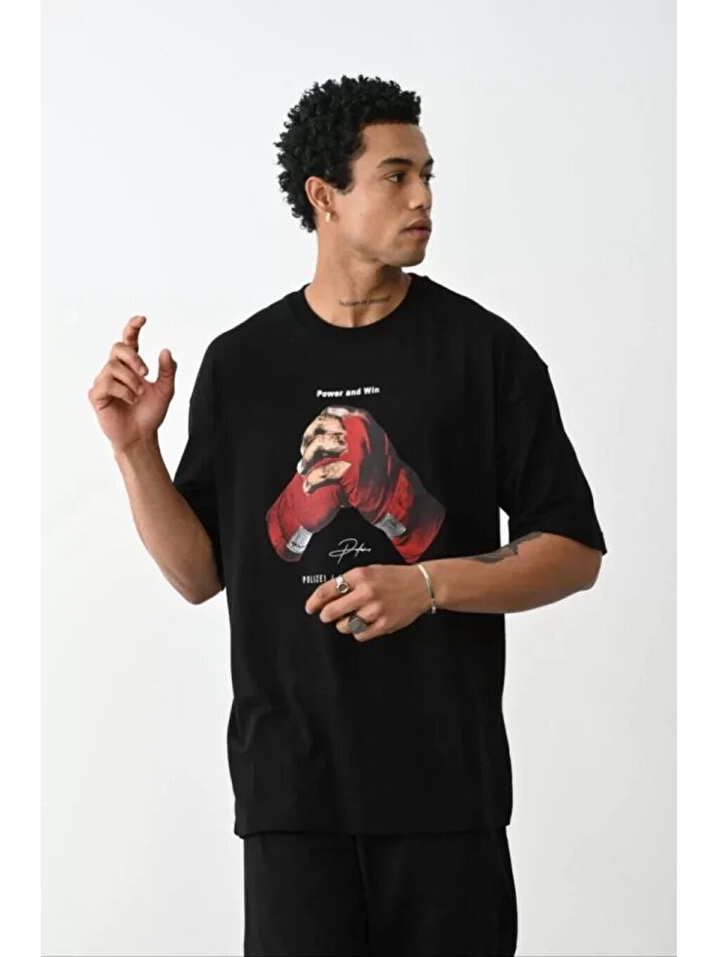 Unisex Baskılı Oversize T-Shirt - Siyah-1