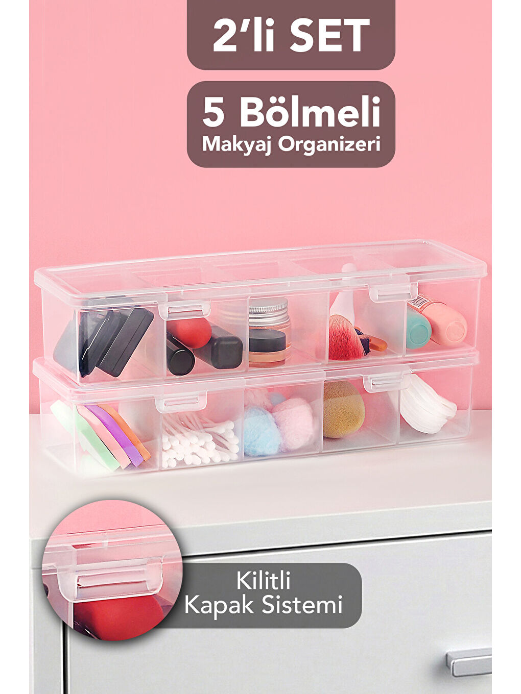 2 Adet 5 Bölmeli Kapaklı Takı Kutusu