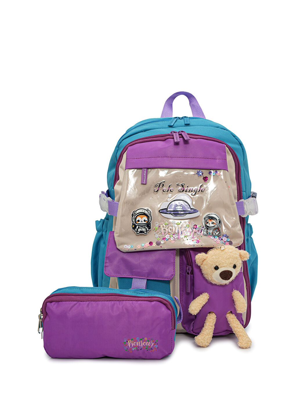 Ayıcık Detaylı Kız Çocuk İlkokul Çanta Seti