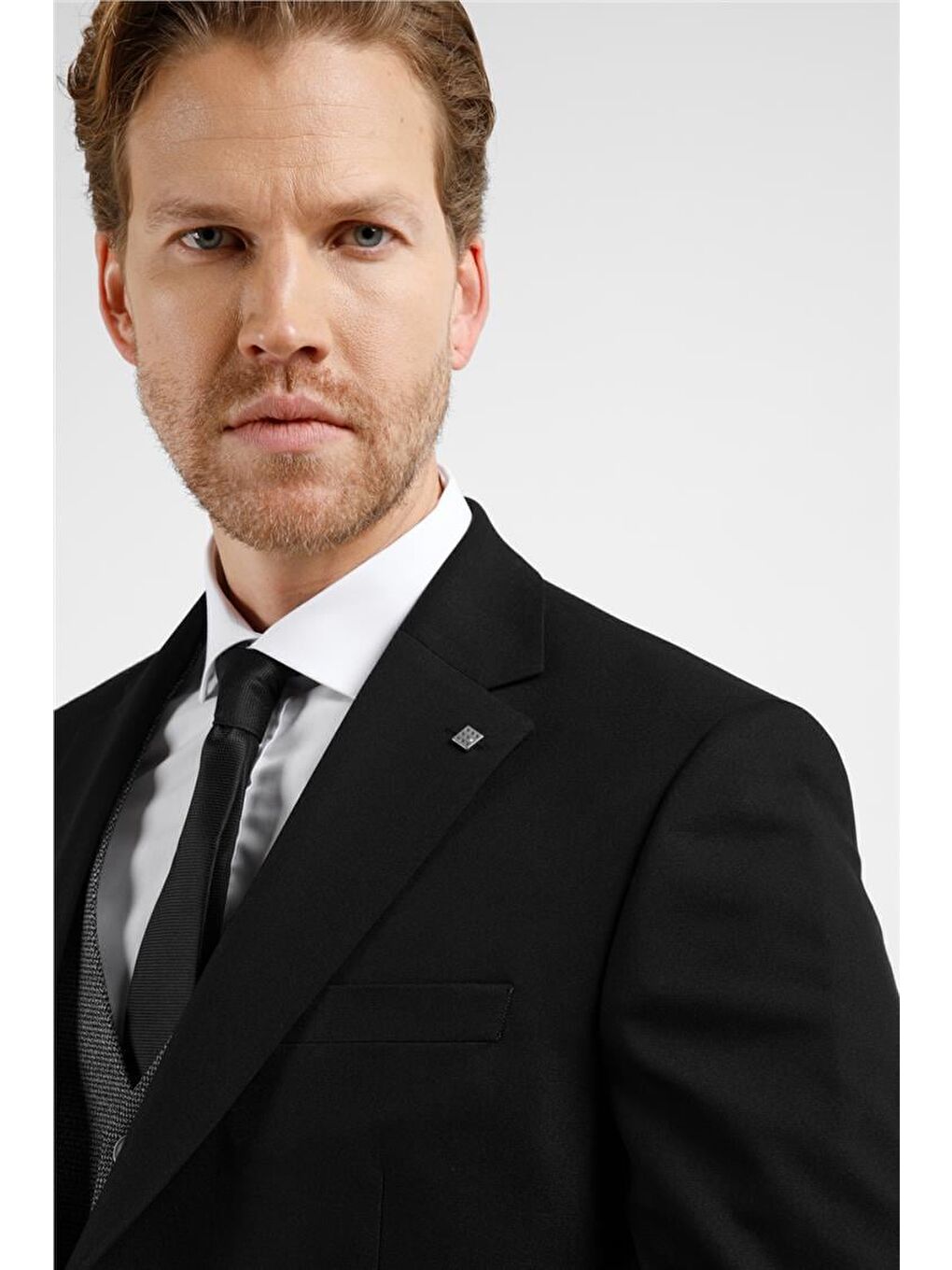 Siyah Mono Yaka Kazayağı Desen 6 Drop Slim Fit Takım Elbise 1001255173-1