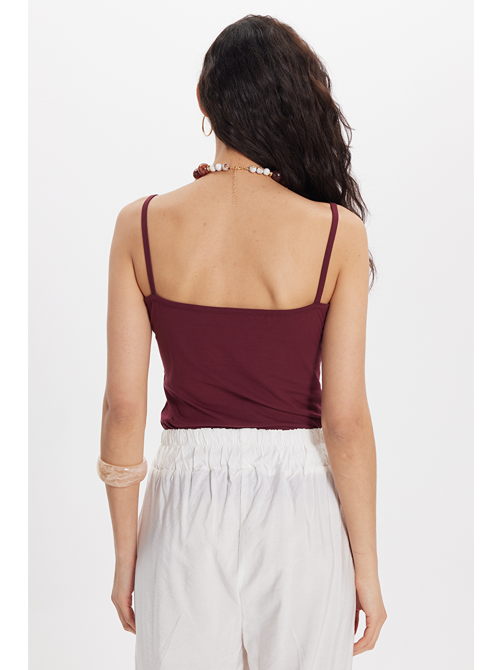 Kadın Slim Fit Dar Kesim Kolsuz V Yaka Dantel Detaylı Pamuklu Elastanlı Bordo Crop-6
