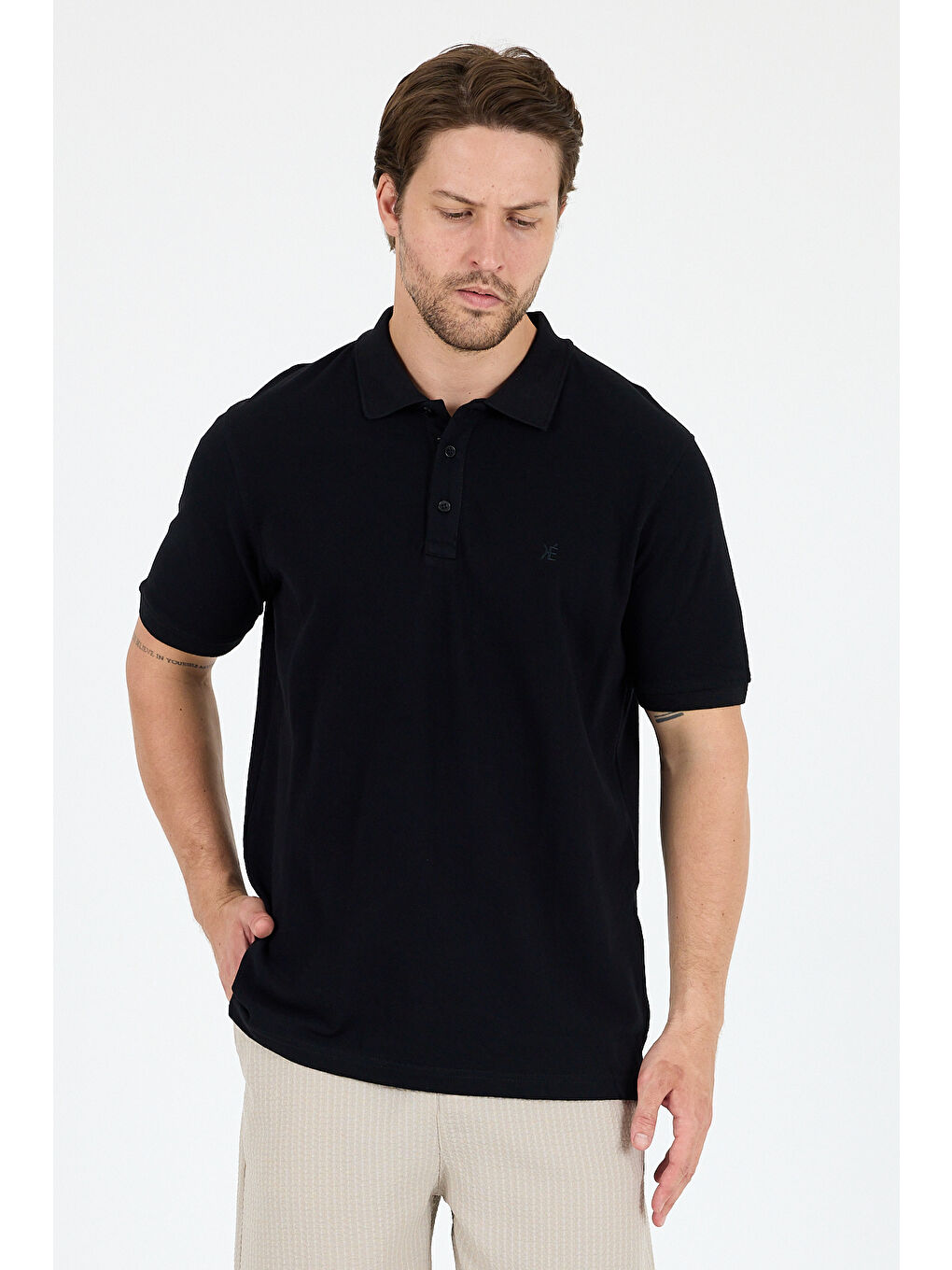 Siyah Polo Yaka Kısa Kollu Pike Erkek %100 Pamuk Tişört