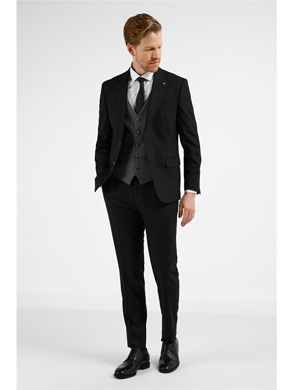 Siyah Mono Yaka Kazayağı Desen 6 Drop Slim Fit Takım Elbise 1001255173-4