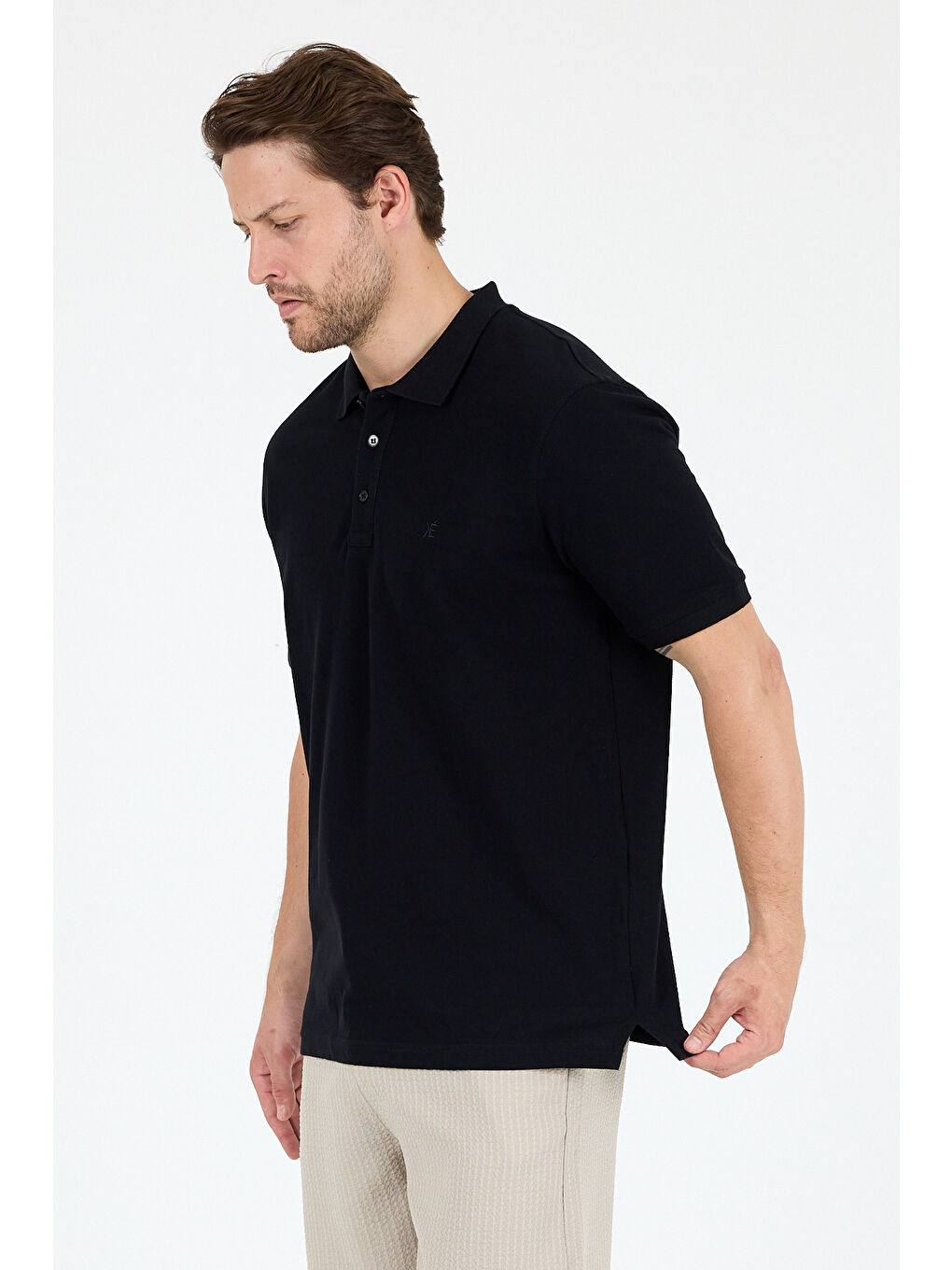Siyah Polo Yaka Kısa Kollu Pike Erkek %100 Pamuk Tişört-1