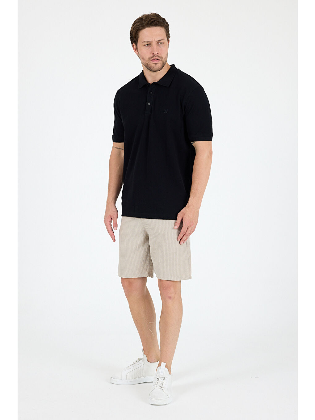 Siyah Polo Yaka Kısa Kollu Pike Erkek %100 Pamuk Tişört-2