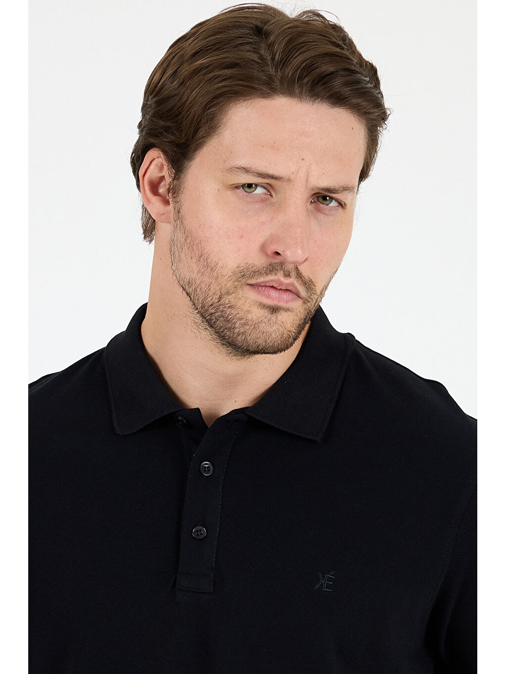 Siyah Polo Yaka Kısa Kollu Pike Erkek %100 Pamuk Tişört-3