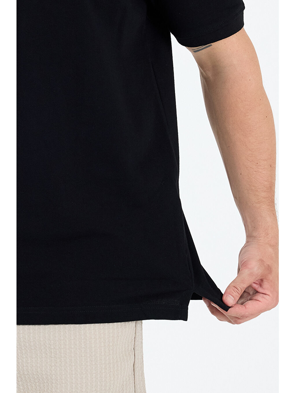 Siyah Polo Yaka Kısa Kollu Pike Erkek %100 Pamuk Tişört-4