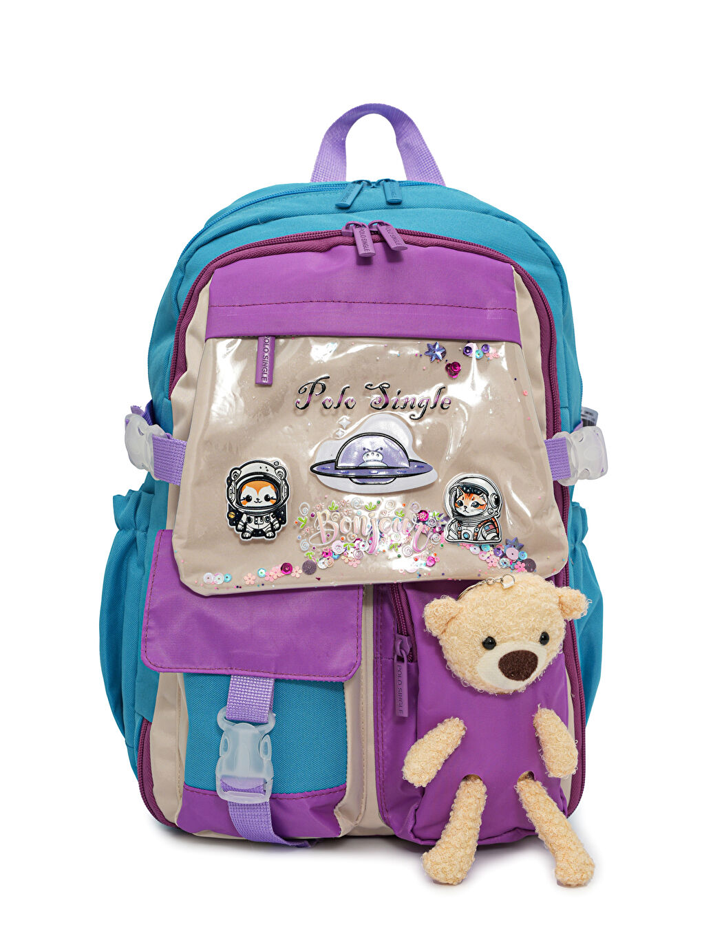 Ayıcık Detaylı Kız Çocuk İlkokul Çanta Seti-1