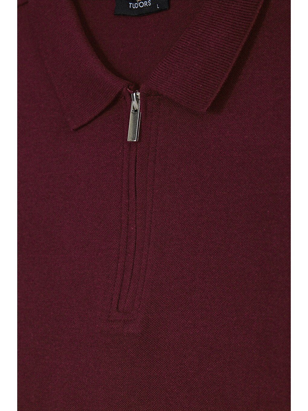 Erkek Standart Fit Normal Kesim Pamuklu Uzun Kollu Fermuarlı Bordo Polo Yaka Tişört-5