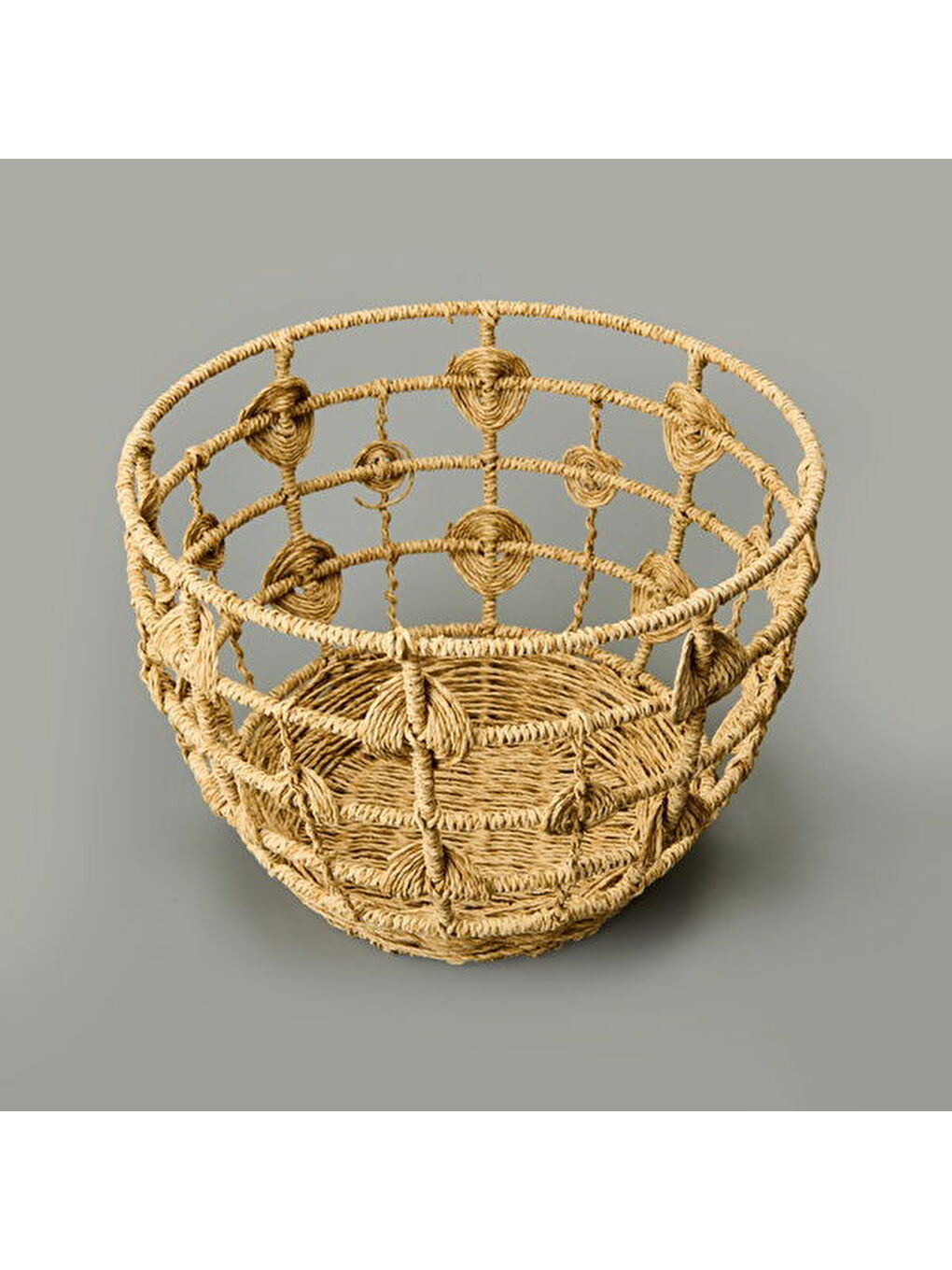 Sun Madness Örgü Dekoratif Sepet - Bej - 35x25 cm-1