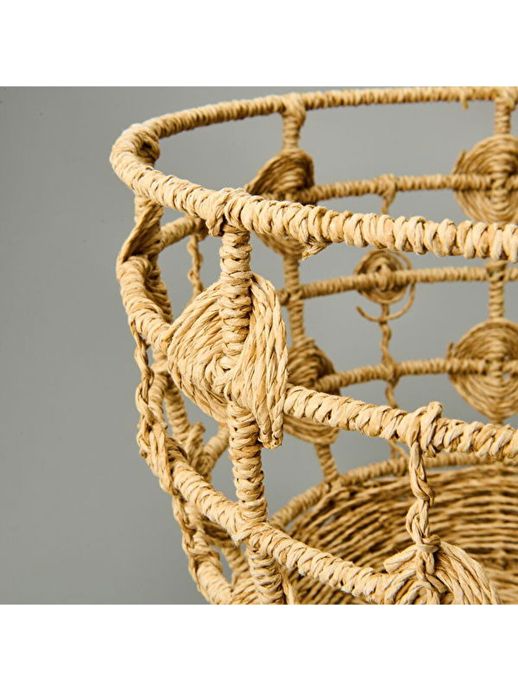Sun Madness Örgü Dekoratif Sepet - Bej - 35x25 cm-3
