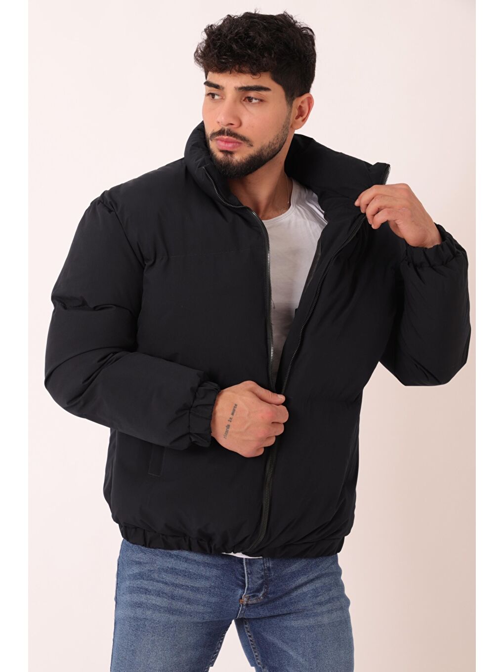 Lacivert Dik Yaka  Bomber Şişme Kışlık Mont PLDP 3018_50465-1