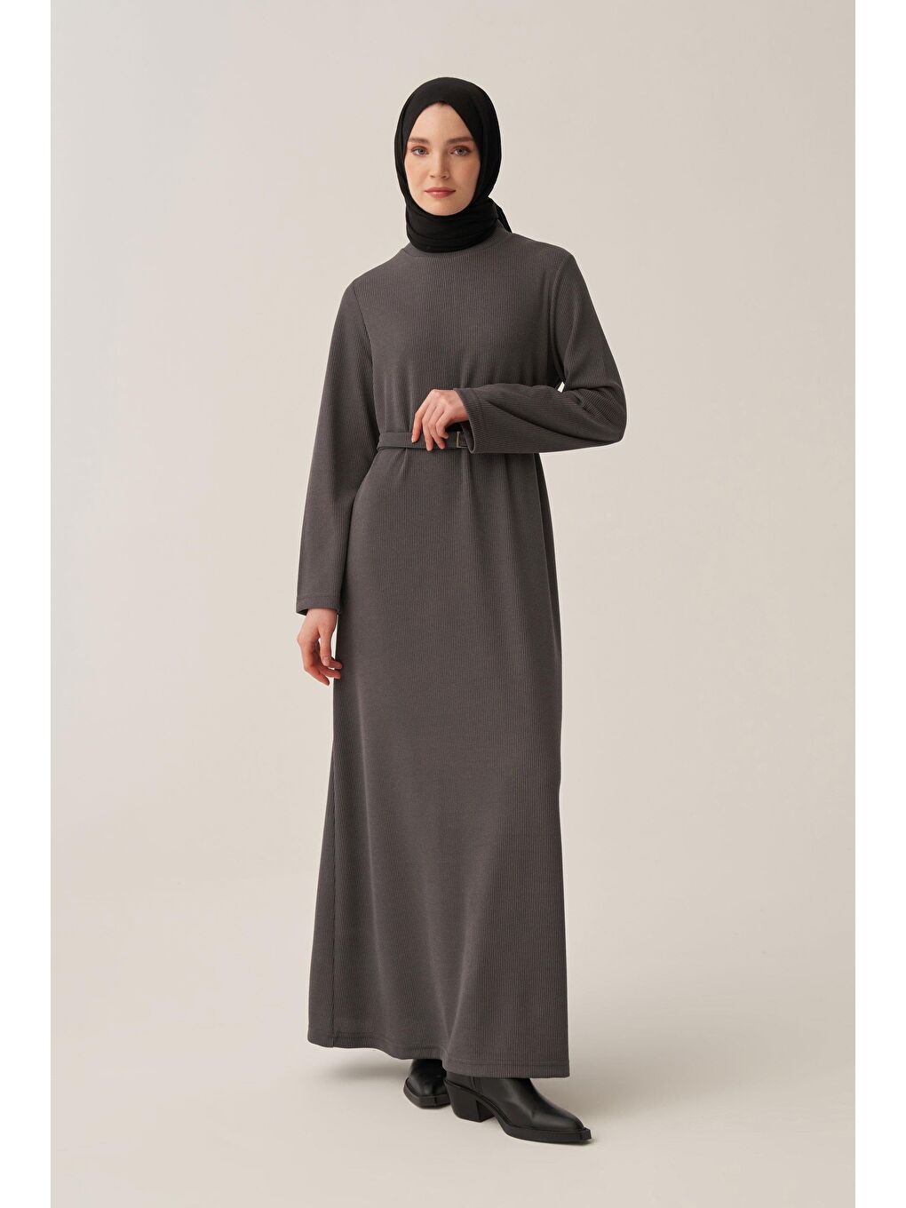 Antrasit-Kemer Tokalı Elbise