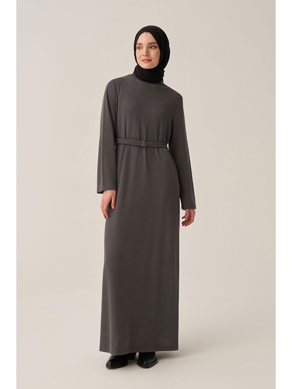 Antrasit-Kemer Tokalı Elbise-1