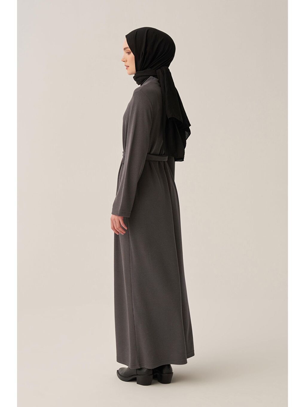 Antrasit-Kemer Tokalı Elbise-2