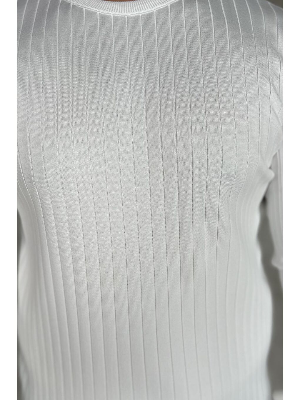 Beyaz Bisiklet Yaka Erkek Triko Kazak-4