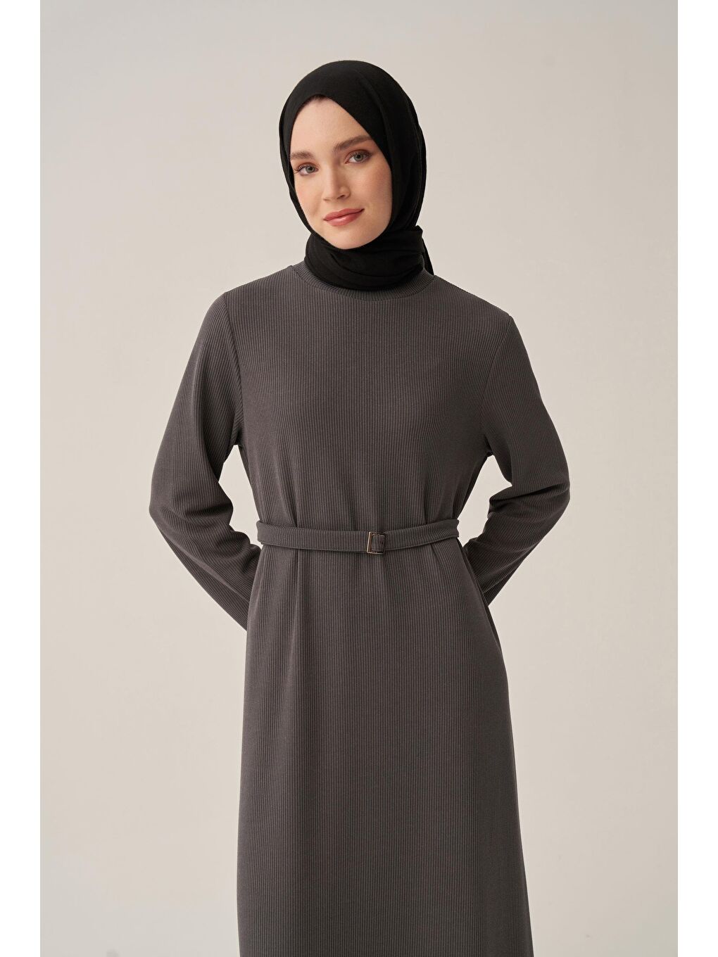 Antrasit-Kemer Tokalı Elbise-3