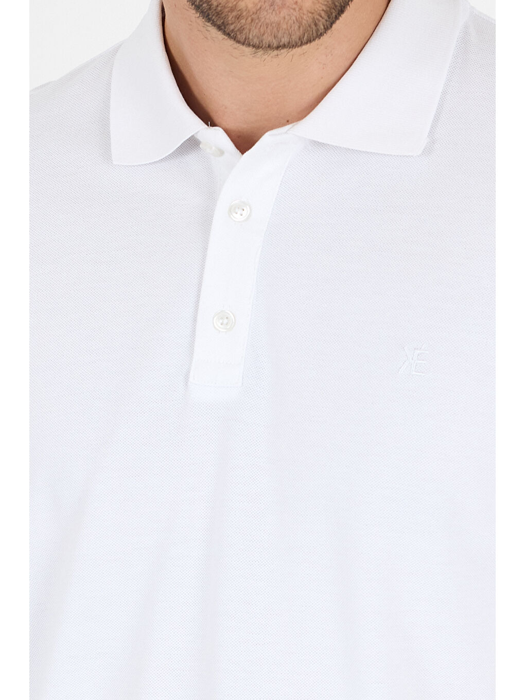 Beyaz Polo Yaka Kısa Kollu Pike Erkek Tişört-2