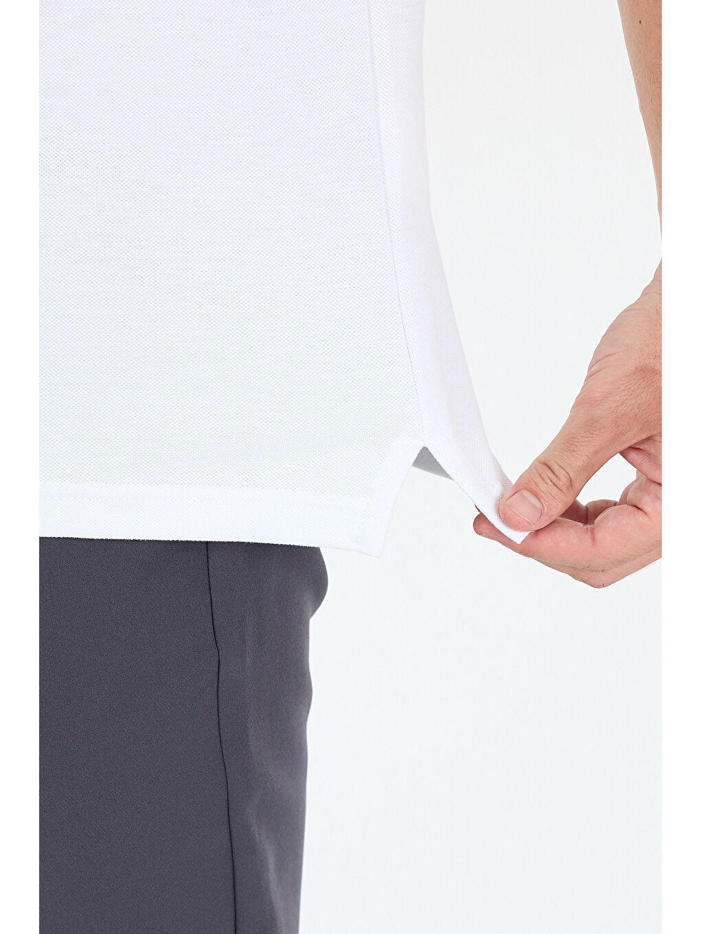 Beyaz Polo Yaka Kısa Kollu Pike Erkek Tişört-3