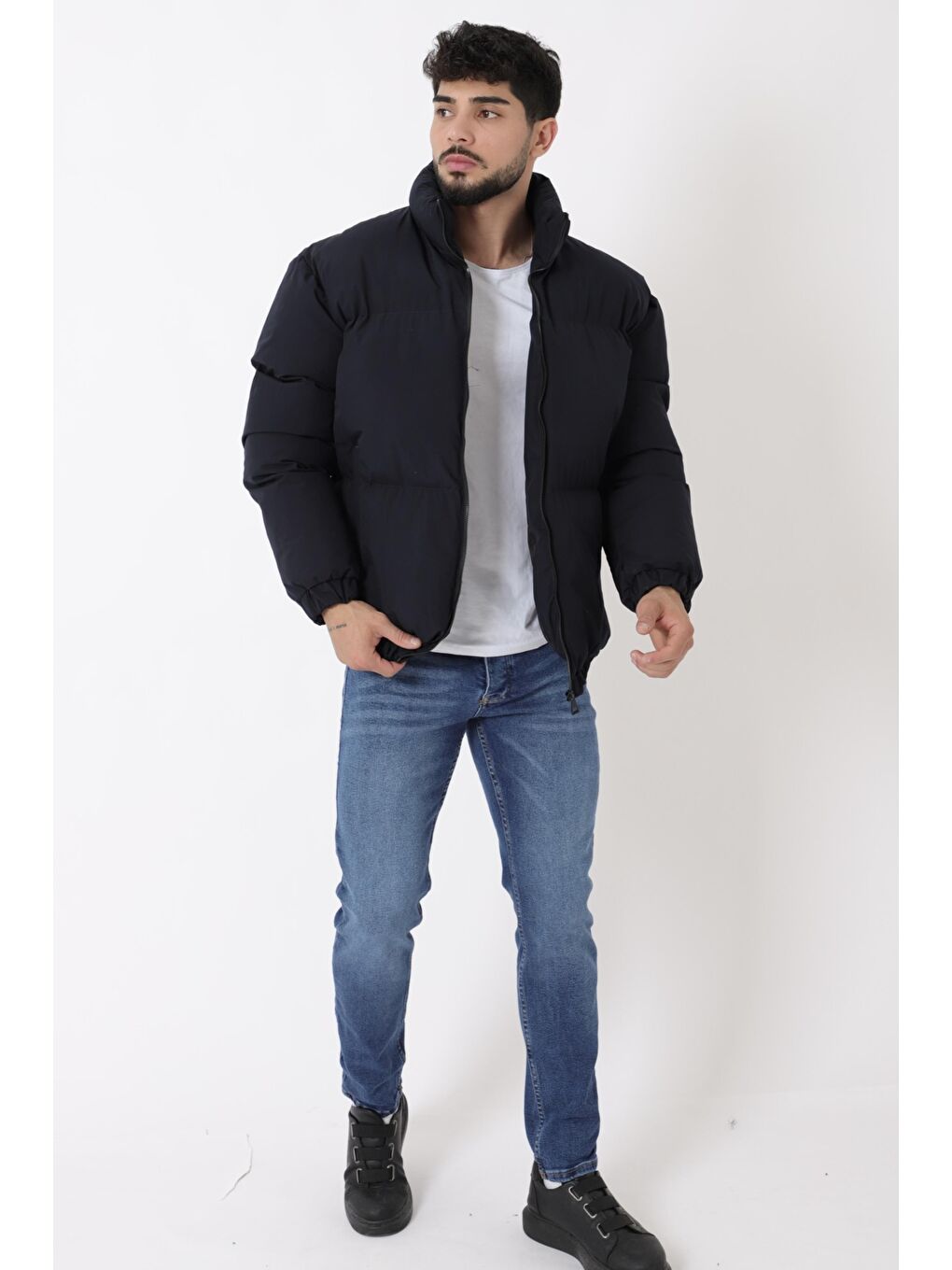 Lacivert Dik Yaka  Bomber Şişme Kışlık Mont PLDP 3018_50465-4