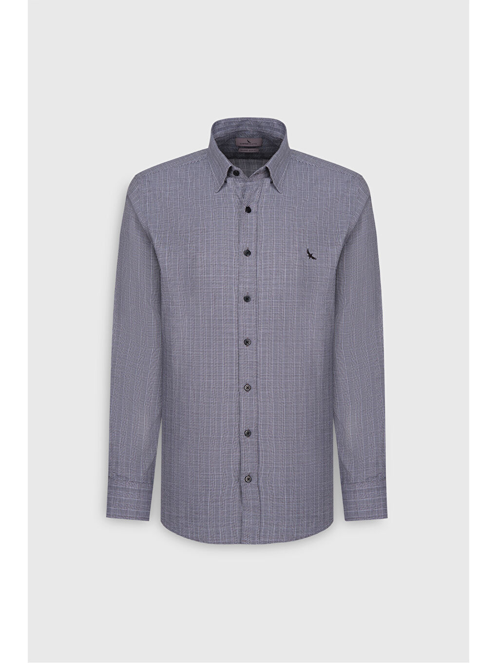 Erkek Gri-Beyaz %100 Pamuk Oxford Slim Fit Dar Kesim Gizli Düğmeli Yaka Kareli Gömlek-5