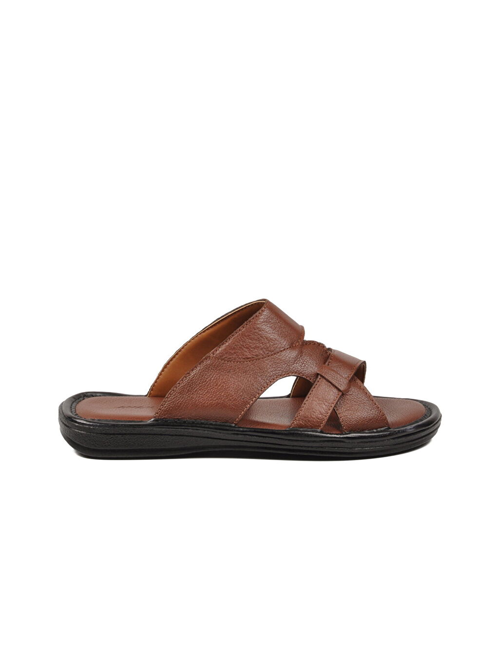 Kahverengi Taba Hakiki Deri Yumuşak Taban Erkek Terlik 8521 M-1