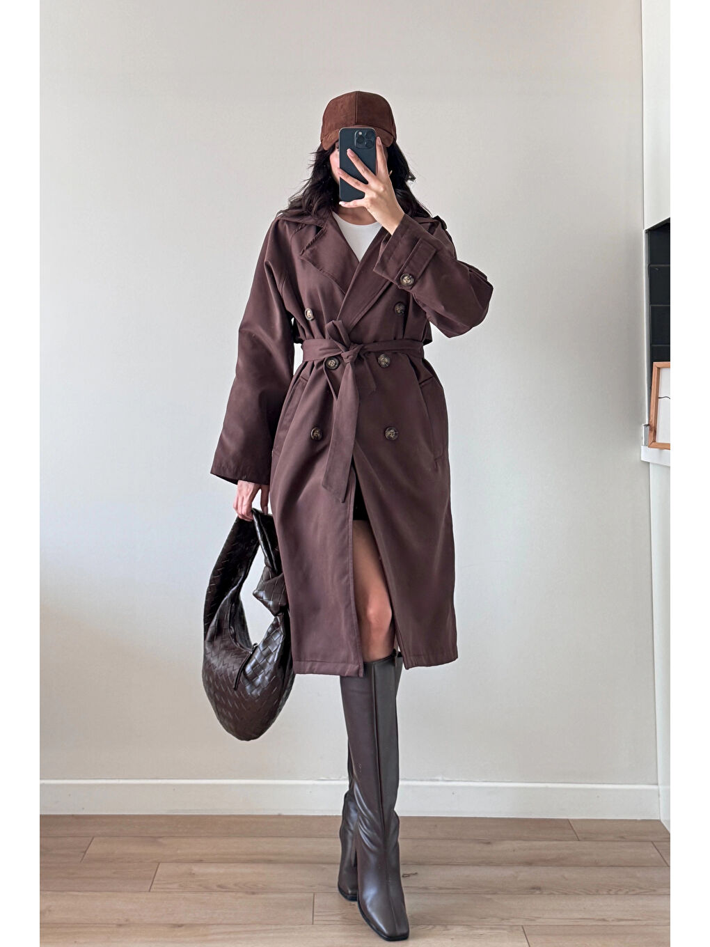 Kahverengi Kadın Kahve Uzun Trenç 1041-5051-4