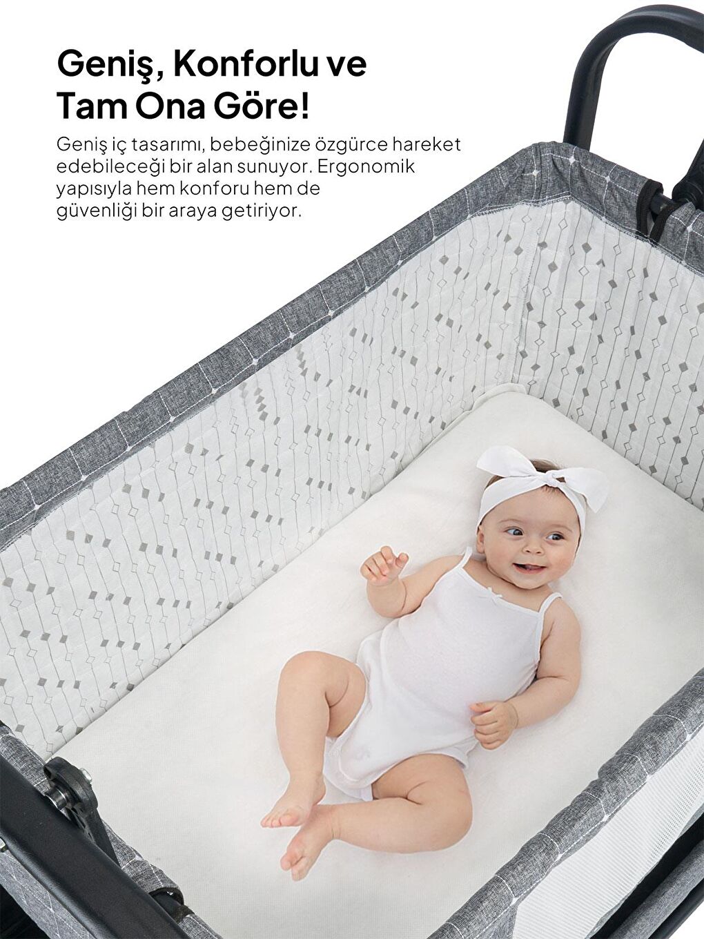 Elegance Cibinlikli Anne Yanı Sallanır Beşik - Gri Standart-6