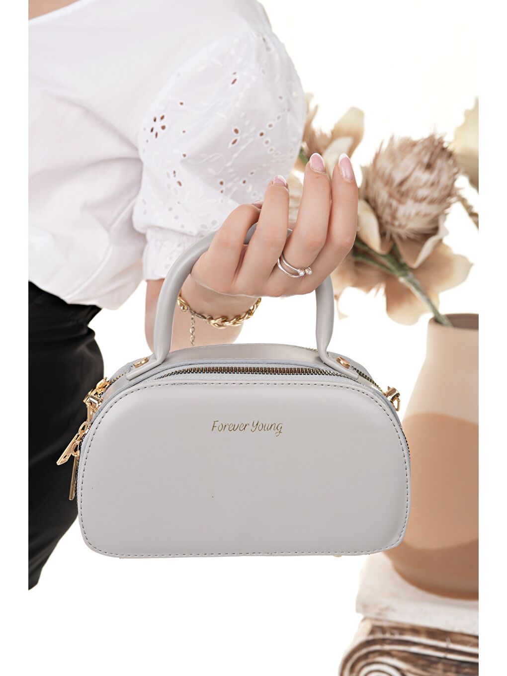 Gri ARNELA Kadın Çift Bölmeli El ve Omuz Çantası