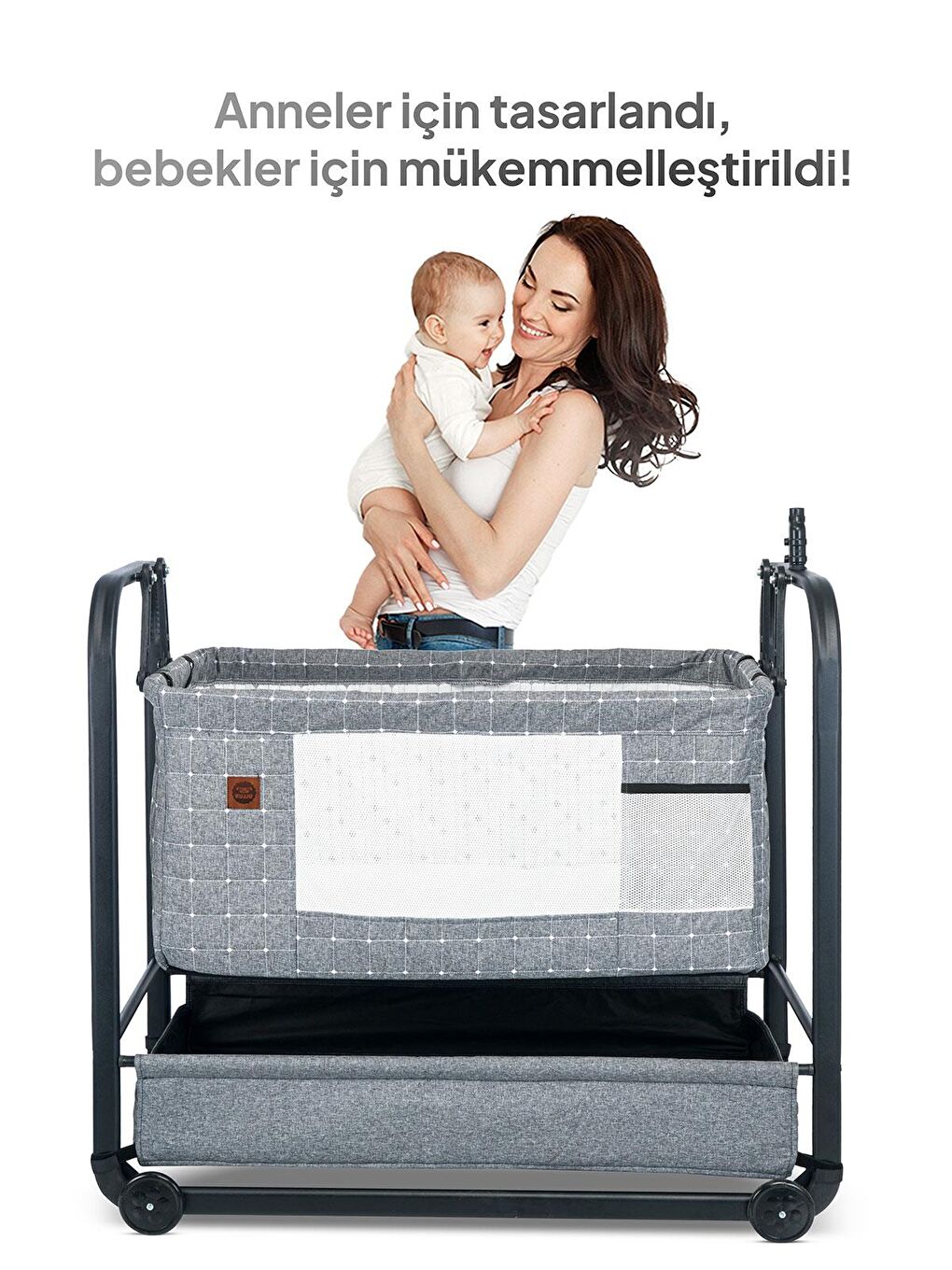 Elegance Cibinlikli Anne Yanı Sallanır Beşik - Gri Standart-7