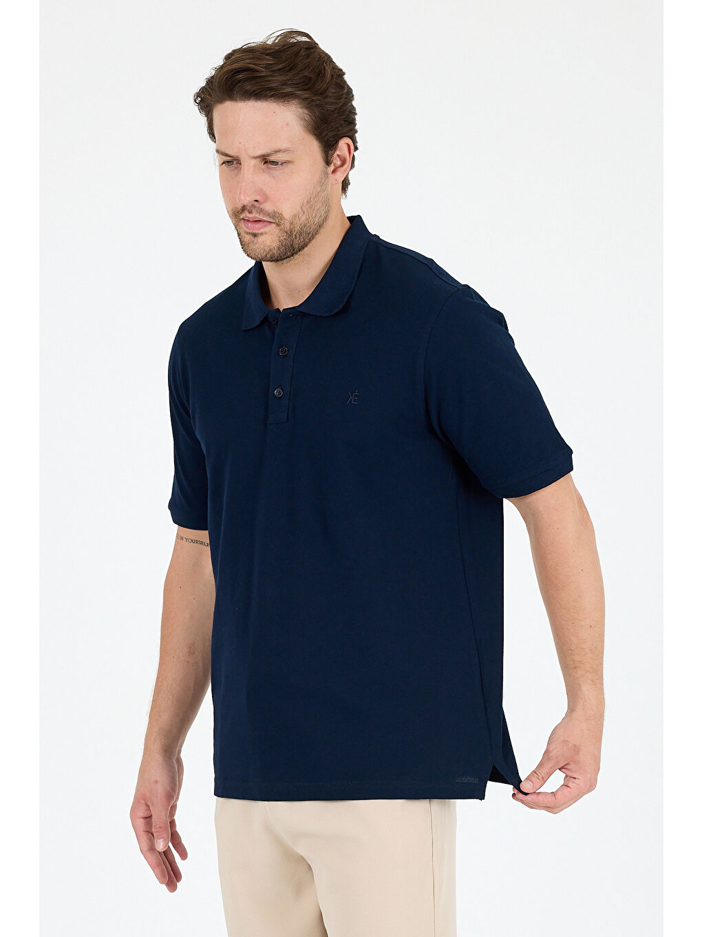 Lacivert Polo Yaka Kısa Kollu Pike Erkek %100 Pamuk Tişört-1