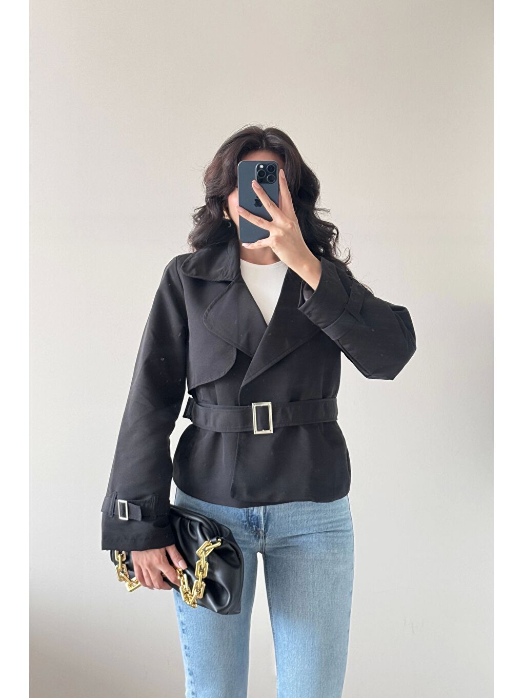 Kadın Siyah Kısa Trenç 1006-6061