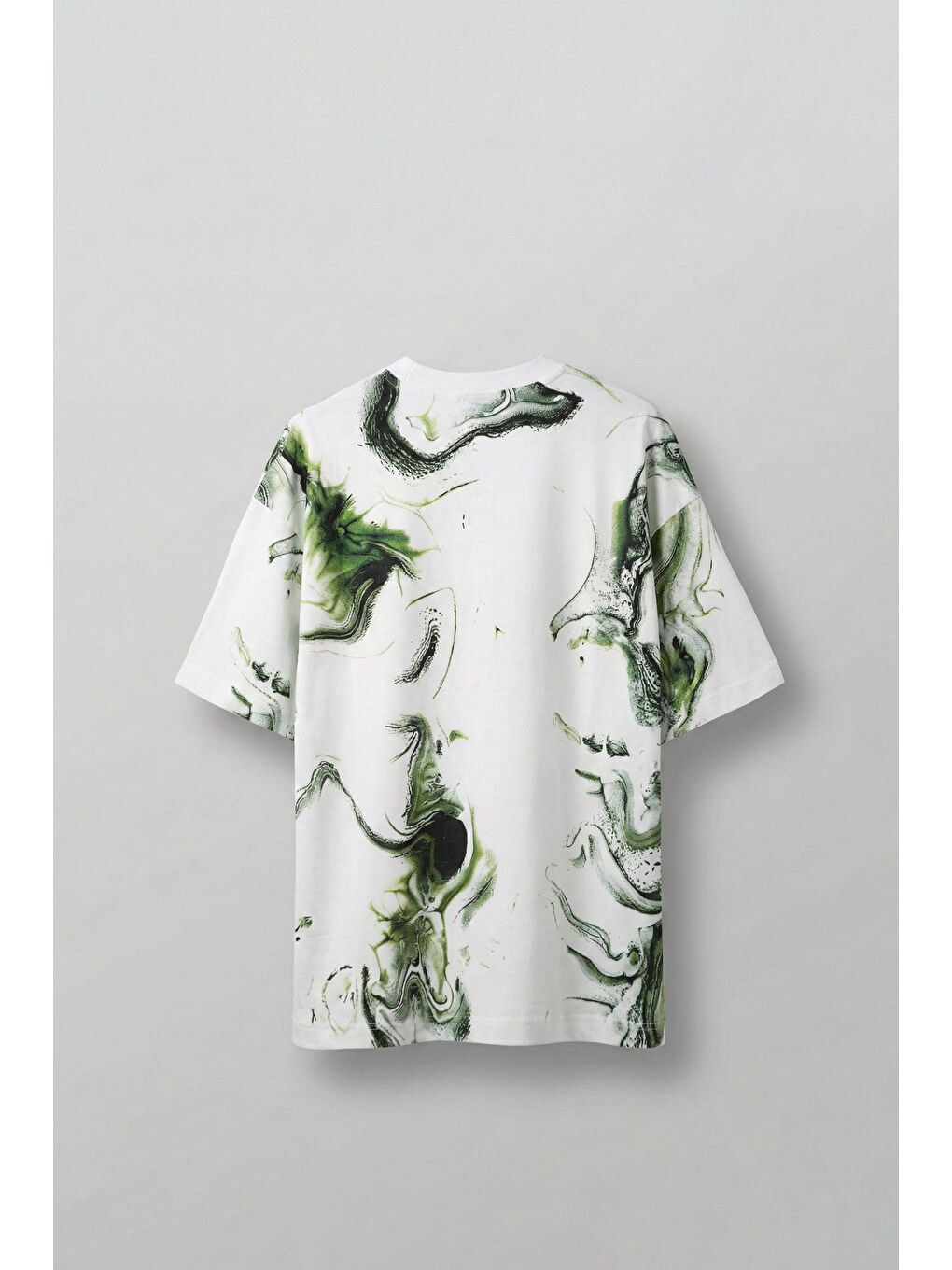 Erkek Oversize Desen Baskılı Premium T-Shirt Beyaz-1