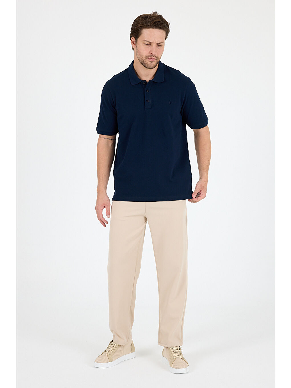 Lacivert Polo Yaka Kısa Kollu Pike Erkek %100 Pamuk Tişört-2