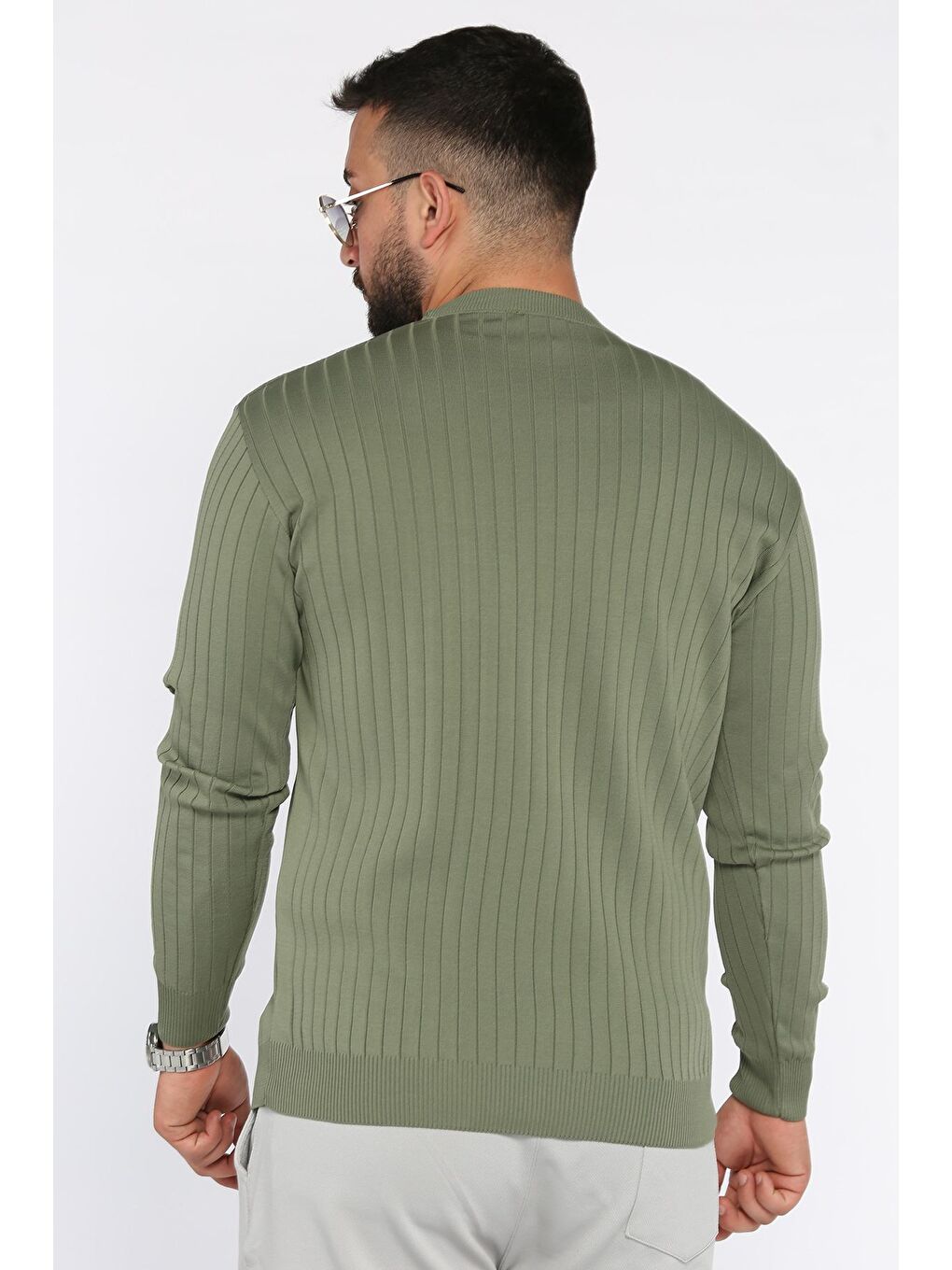 Haki Bisiklet Yaka Erkek Triko Kazak-2