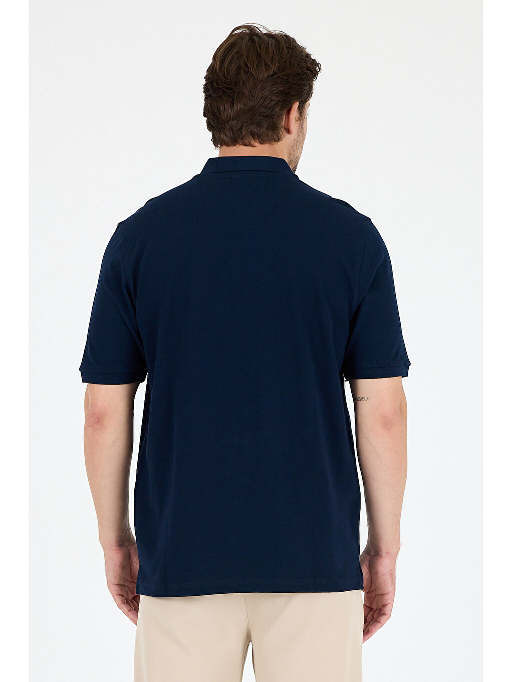 Lacivert Polo Yaka Kısa Kollu Pike Erkek %100 Pamuk Tişört-4